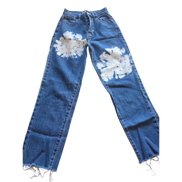 Pacsun High Rise Straight Jeans 24 Womens Bleached Design Raw Hem Button Fly - Picture 4 of 8